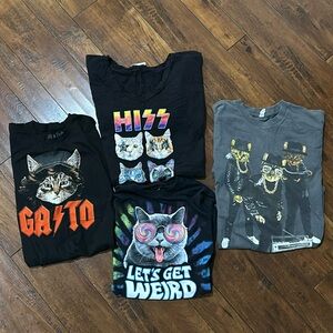 Lot 4 Kitty Cat Bundle Music Band Spoof Funny Short Sleeve T-Shirts L-2X